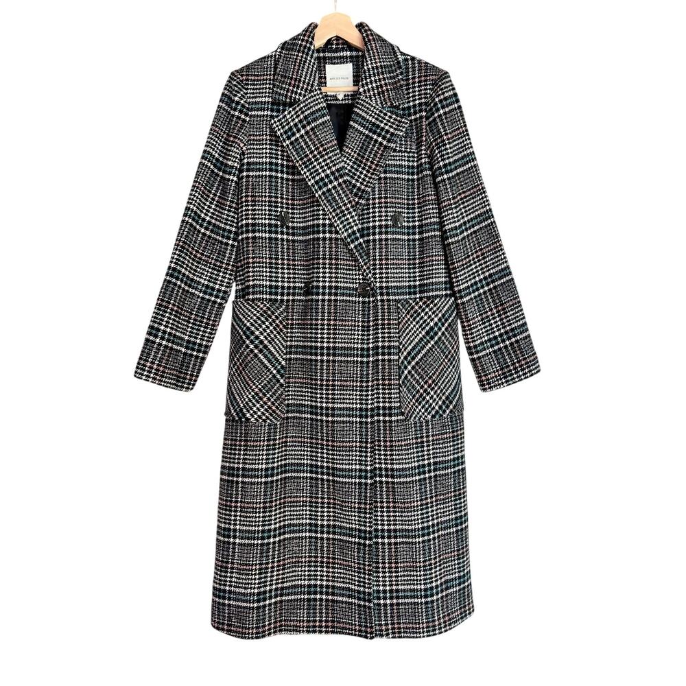 Avec Le Filles Plaid Double Breasted Long Peacoat Quiet Luxury Tailored SZ Small